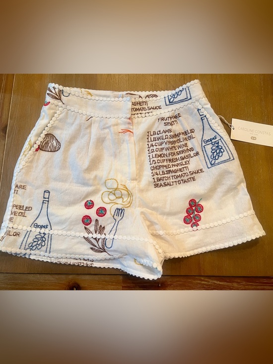 Caroline Constas Pants - NWT Caroline Constas Embroidered Recipe Shorts White Frutti Di Mare Sz 2